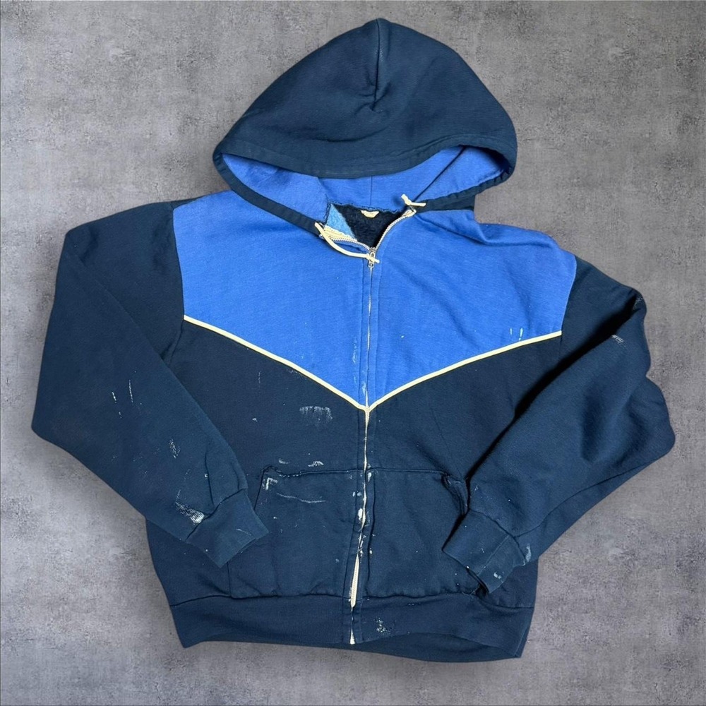 Vintage 80s thrashed navy full zip hoodie XL‎ essentials